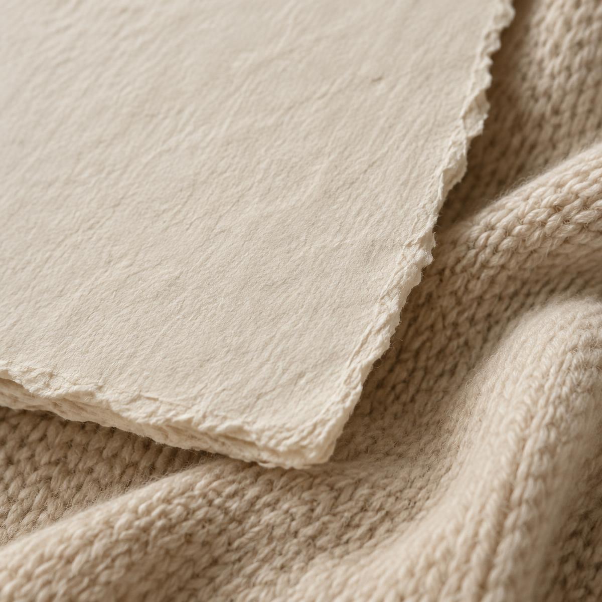 Papier fait main posé sur un textile beige